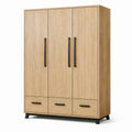 Armadio a 3 ante e 3 cassetti, 150 × 55 × 200 cm, rovere naturale e nero
