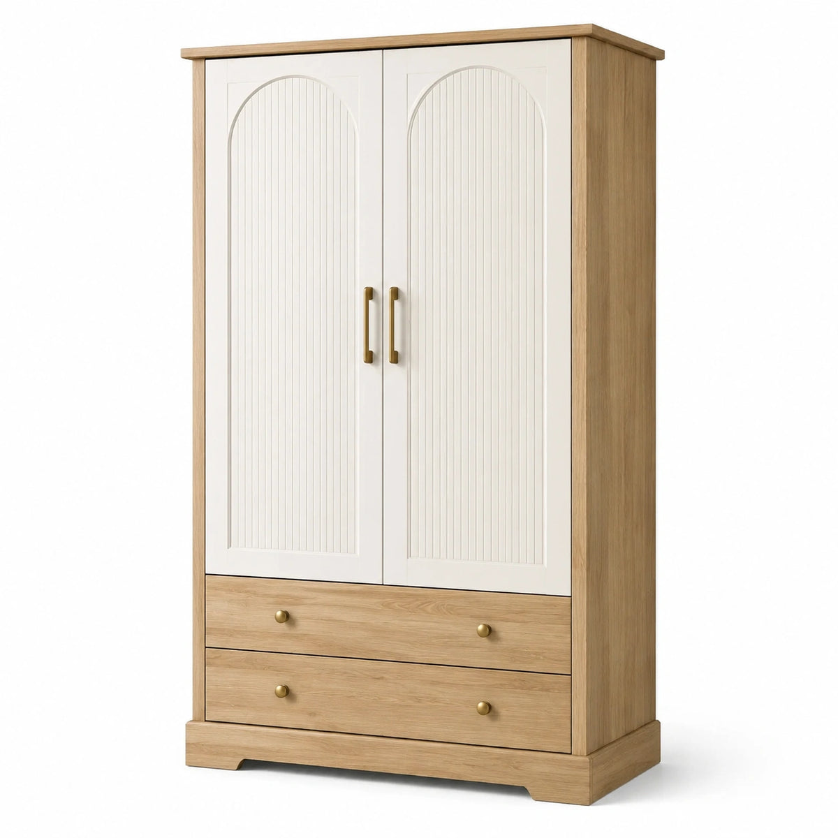 Armadio con 2 ante e 2 cassetti, 100 × 55 × 190 cm, bianco e rovere naturale, stile classico