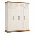 Armadio classico a 8 ante in pannelli di legno, bianco crema, marrone e oro, 180 × 60 × 220 cm