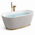 Vasca da bagno ovale a libera installazione in acrilico bianco con base dorata, 170 × 80 × 60 cm