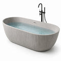 Vasca da bagno freestanding ovale scanalata in composito minerale grigio chiaro, 170 x 80 x 58 cm