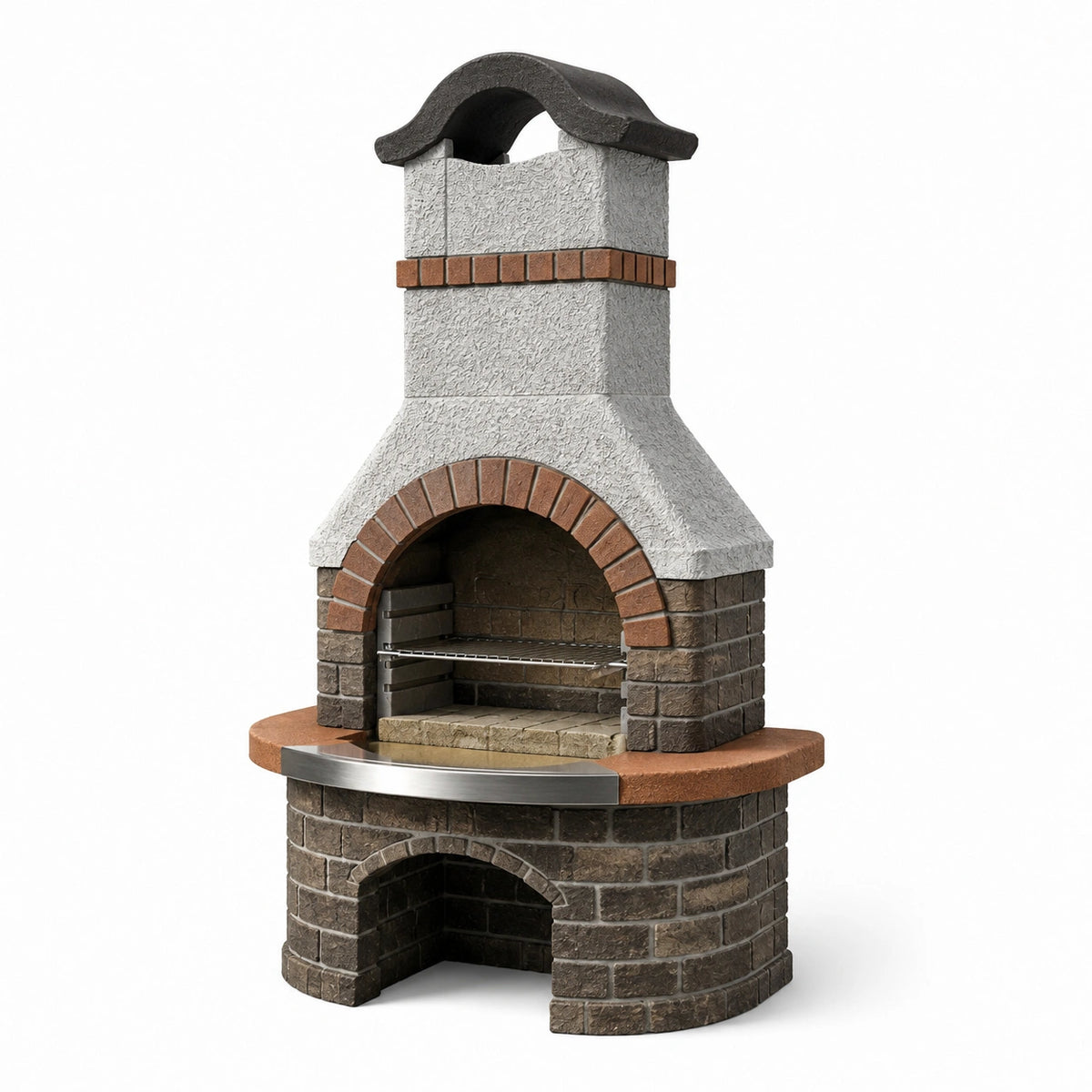 Barbecue da giardino grigio, marrone e terracotta, 110 × 65 × 220 cm, stile rustico con camino