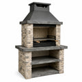 Barbecue da giardino in muratura beige, grigio e nero 110 × 70 × 220 cm con cappa e griglia regolabile