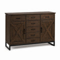 Credenza marrone scuro e nera 140 × 40 × 100 cm con 7 cassetti, 2 ante e 2 ripiani