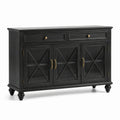 Credenza nera e bronzo in legno composito e vetro, 140 × 40 × 90 cm, con 2 cassetti e 3 ante