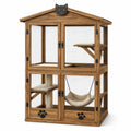 Gabbia multilivello per gatti da interno in legno marrone e rete metallica, 90 × 60 × 130 cm