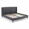 Letto matrimoniale imbottito grigio 170 × 215 × 115 cm per materasso 160 × 200 cm, con testiera e rete a doghe