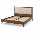 Letto matrimoniale in legno marrone 170 × 215 × 110 cm con testiera imbottita beige e rete a doghe, per materasso 160 × 200 cm