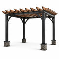 Pergola da giardino 300 × 300 × 250 cm in acciaio nero e legno marrone con basi grigie