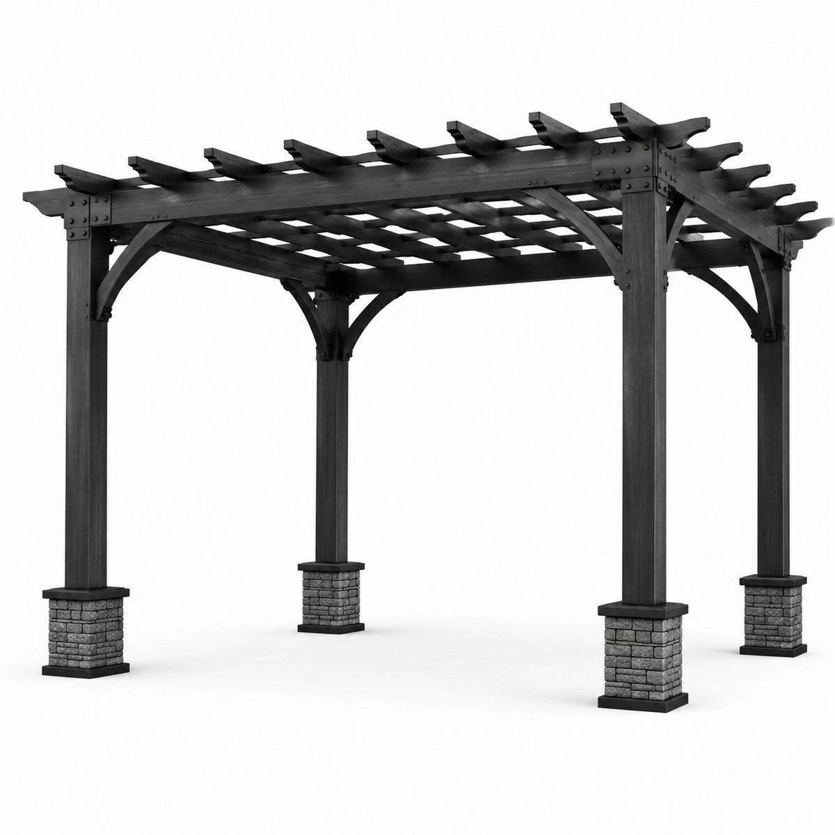 Pergola da giardino in legno nero e grigio con tetto a griglia, 400 × 300 × 290 cm