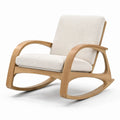 Poltrona a dondolo moderna in legno e tessuto bouclé bianco crema, 92 × 70 × 88 cm