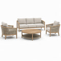 Set da giardino 4 pezzi beige, legno naturale e tortora con divano 190 × 80 × 82 cm, 2 poltrone 75 × 76 × 78 cm e tavolino Ø 100 × 40 cm