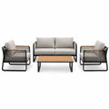 Set da giardino moderno 4 pezzi grigio, nero e marrone con divano 132 × 75 × 76 cm, poltrone 72 × 75 × 76 cm e tavolino 90 × 55 × 36 cm