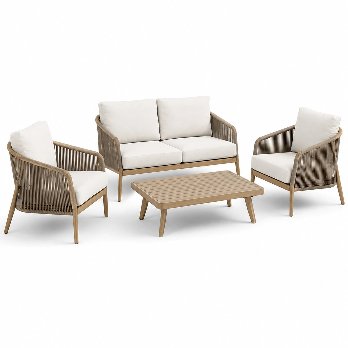 Set da giardino 4 pezzi beige e crema con divano 145 × 75 × 78 cm, 2 poltrone 72 × 75 × 78 cm e tavolino 100 × 60 × 38 cm