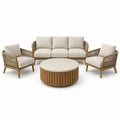 Set da esterno 4 pezzi beige, marrone chiaro e avorio con divano 195 x 80 x 78 cm, 2 poltrone 74 x 80 x 78 cm e tavolino Ø 90 x 42 cm