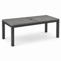 Tavolo da giardino rettangolare 150 × 90 × 75 cm in legno grigio e metallo nero con piano a doghe e foro per ombrellone