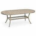 Tavolo da giardino ovale in metallo tortora con piano a doghe, 180 × 90 × 74 cm